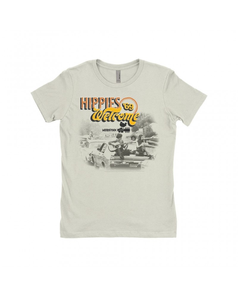 Woodstock Ladies' Boyfriend T-Shirt | Hippies Welcome 1969 Shirt $12.48 Shirts