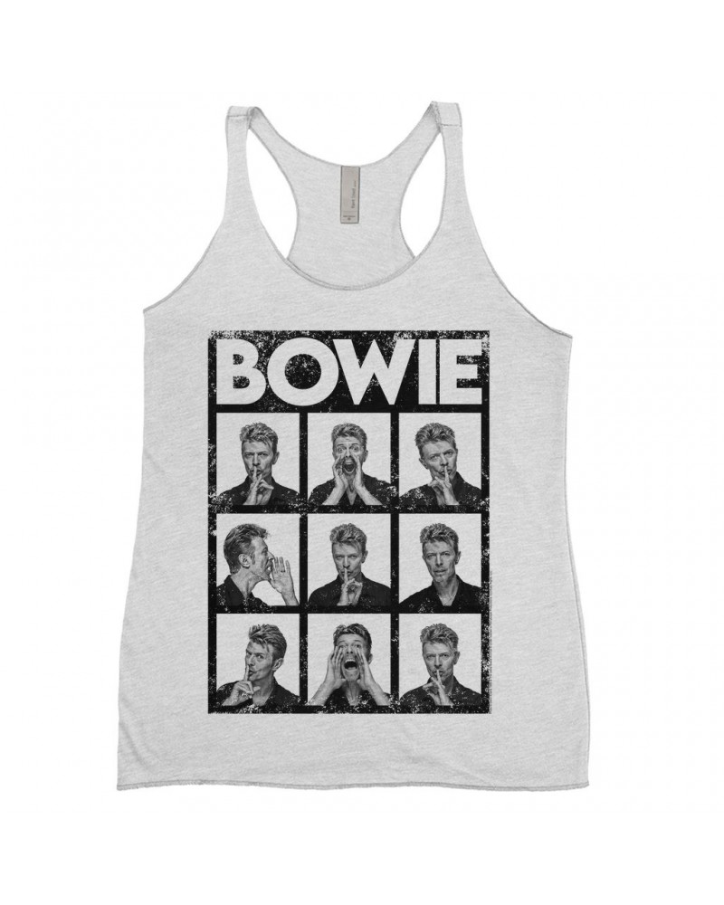 David Bowie Ladies' Tank Top | Black And White Photo Shoot Collage Design Distressed Shirt $14.48 Shirts