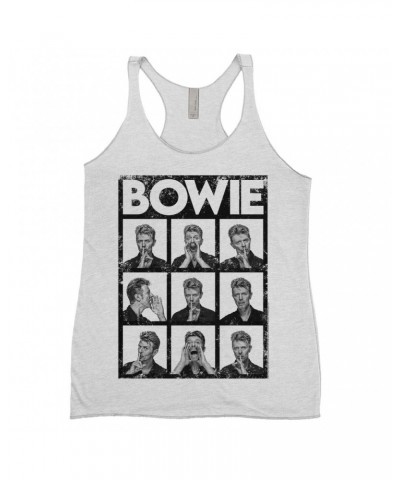 David Bowie Ladies' Tank Top | Black And White Photo Shoot Collage Design Distressed Shirt $14.48 Shirts