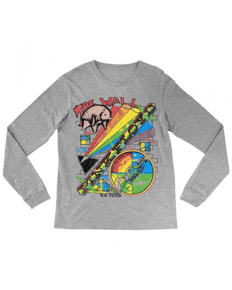 Pink Floyd Long Sleeve Shirt | The Wall U.S. Tour Sketch Distressed Shirt $13.18 Shirts