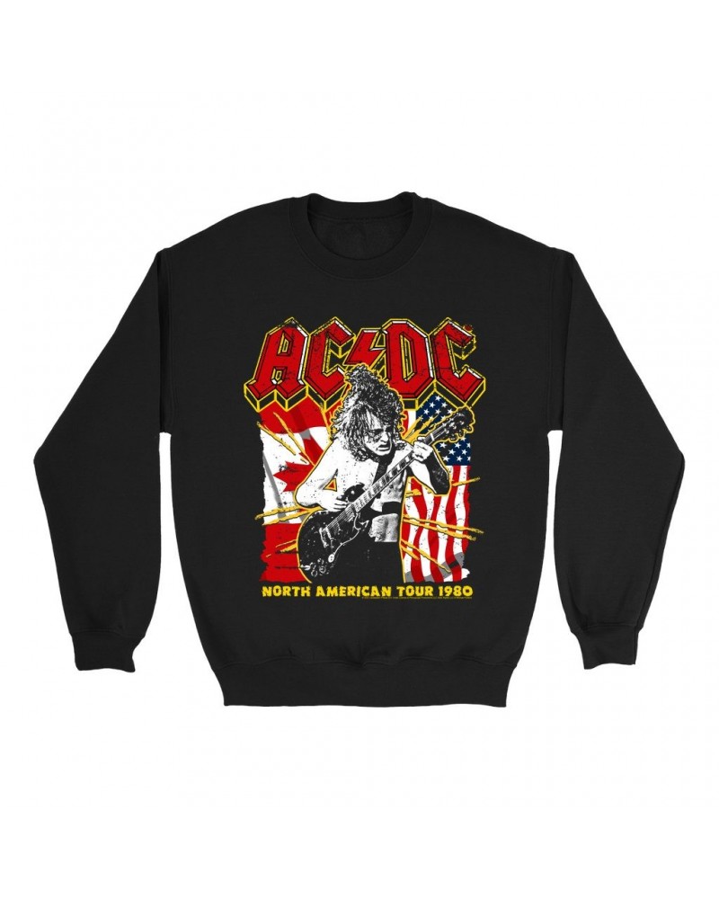 AC/DC Sweatshirt | North American Tour 1980 Distressed Sweatshirt $15.03 Sweatshirts