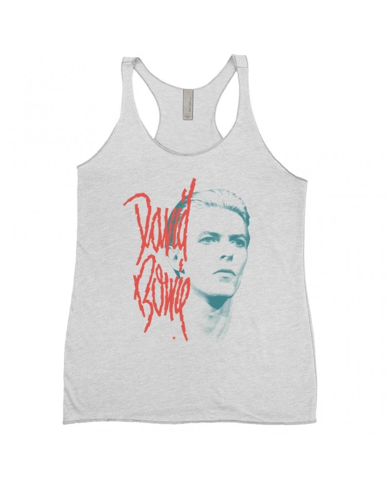 David Bowie Ladies' Tank Top | Peach Bowie Photo Design Shirt $11.87 Shirts