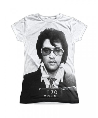 Elvis Presley Junior's T Shirt | MUGSHOT (FRONT/BACK PRINT) Sublimated Tee $9.88 Shirts