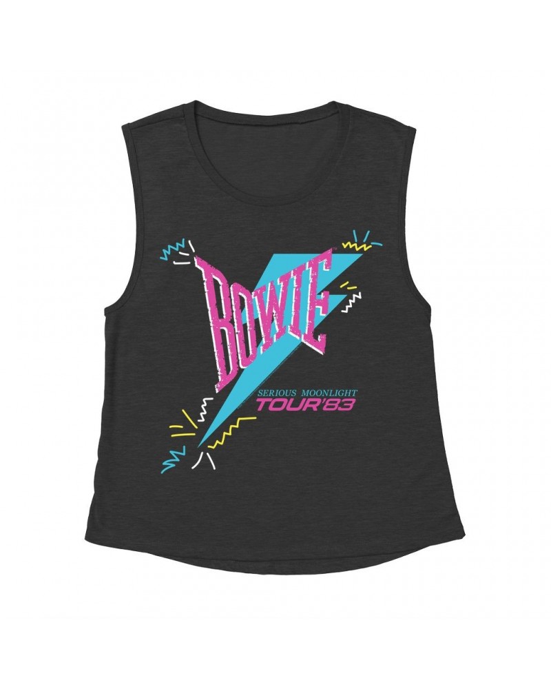 David Bowie Ladies' Muscle Tank Top | Serious Moonlight Party Image Shirt $11.53 Shirts