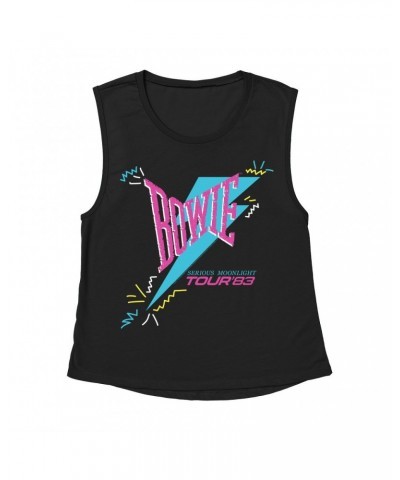 David Bowie Ladies' Muscle Tank Top | Serious Moonlight Party Image Shirt $11.53 Shirts