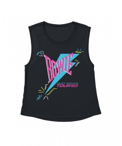 David Bowie Ladies' Muscle Tank Top | Serious Moonlight Party Image Shirt $11.53 Shirts