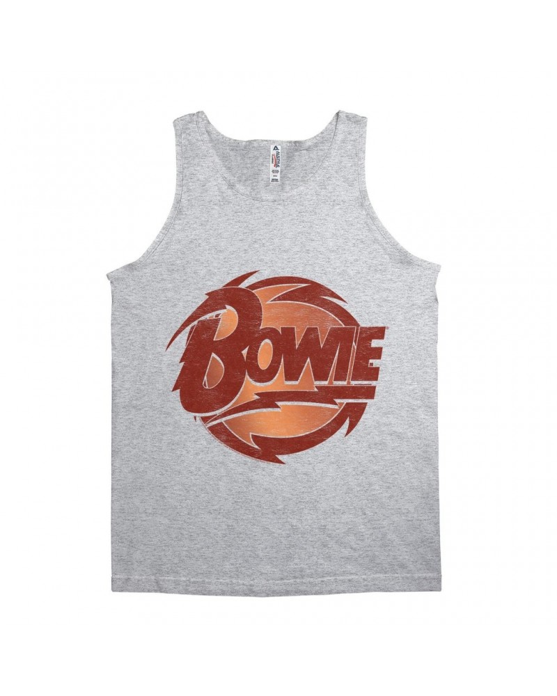 David Bowie Unisex Tank Top | Bolted Bowie Circular Logo Distressed Shirt $12.23 Shirts