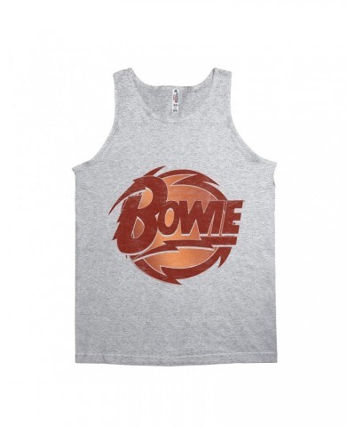 David Bowie Unisex Tank Top | Bolted Bowie Circular Logo Distressed Shirt $12.23 Shirts